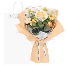 Crochet Flowers Bouquet Rose with Gift Bag for Gifts Gradient Yellow 