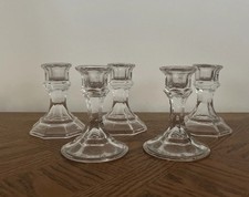 Mix Lot of 5 Glass Taper Candle Holders- Clear Glass- 4 Inches Tall
