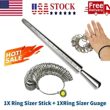 Ring Sizer Guage Metal Mandrel Finger Sizing Measure Stick Standard US STOCK