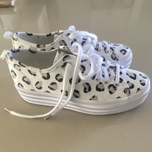 Keds WF63042 Platform Sneakers Animal Print Canvas Lace Up White Black Women - Picture 1 of 3