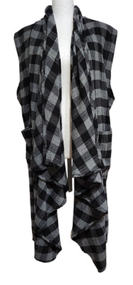 Alembika Black Gray Check Vest Lo-Hi Hem