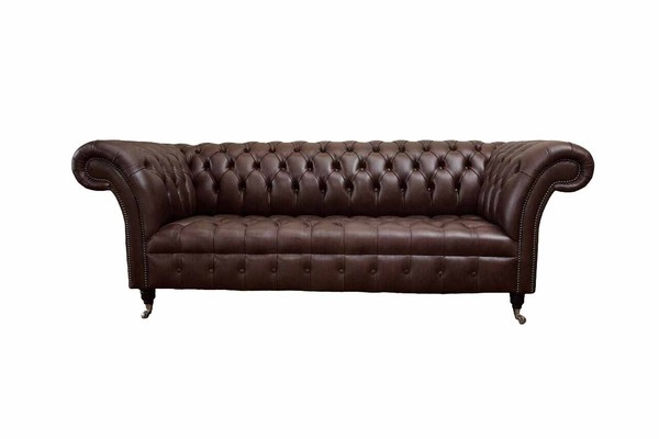 Sofa 3 Sitzer Chesterfield Ledersofa Wohnzimmer Designer Couchen Polster-image