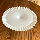 Vintage Fenton Hobnail Ruffled Edge White Milk Glass Pedestal Cake Stand Plate