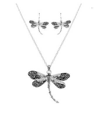 BRIGHTON BEACH Filigree Tailored Garden Hammered  Necklace Set - Dragonfly