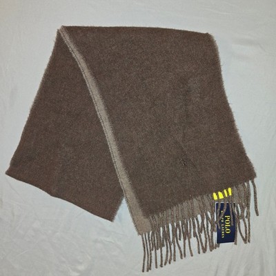 Polo Ralph Lauren Scarf OS Mens Brown Reversible Wool Blend Pony Logo PC0455