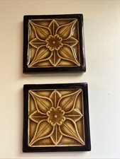 2 Antique Trenton Majolica Glazed Tiles Tan And Brown  4”
