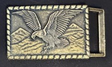 Vtg Belt Buckle Flying American Eagle Brass Tone Fixed Big Patriotic USA Patriot