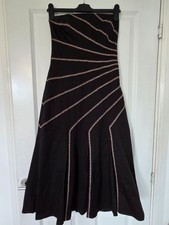 COAST BLACK LBD GOLD EMBROIDERED BEADED SUNBURST BANDEAU MIDI FLOATY PROM DRESS