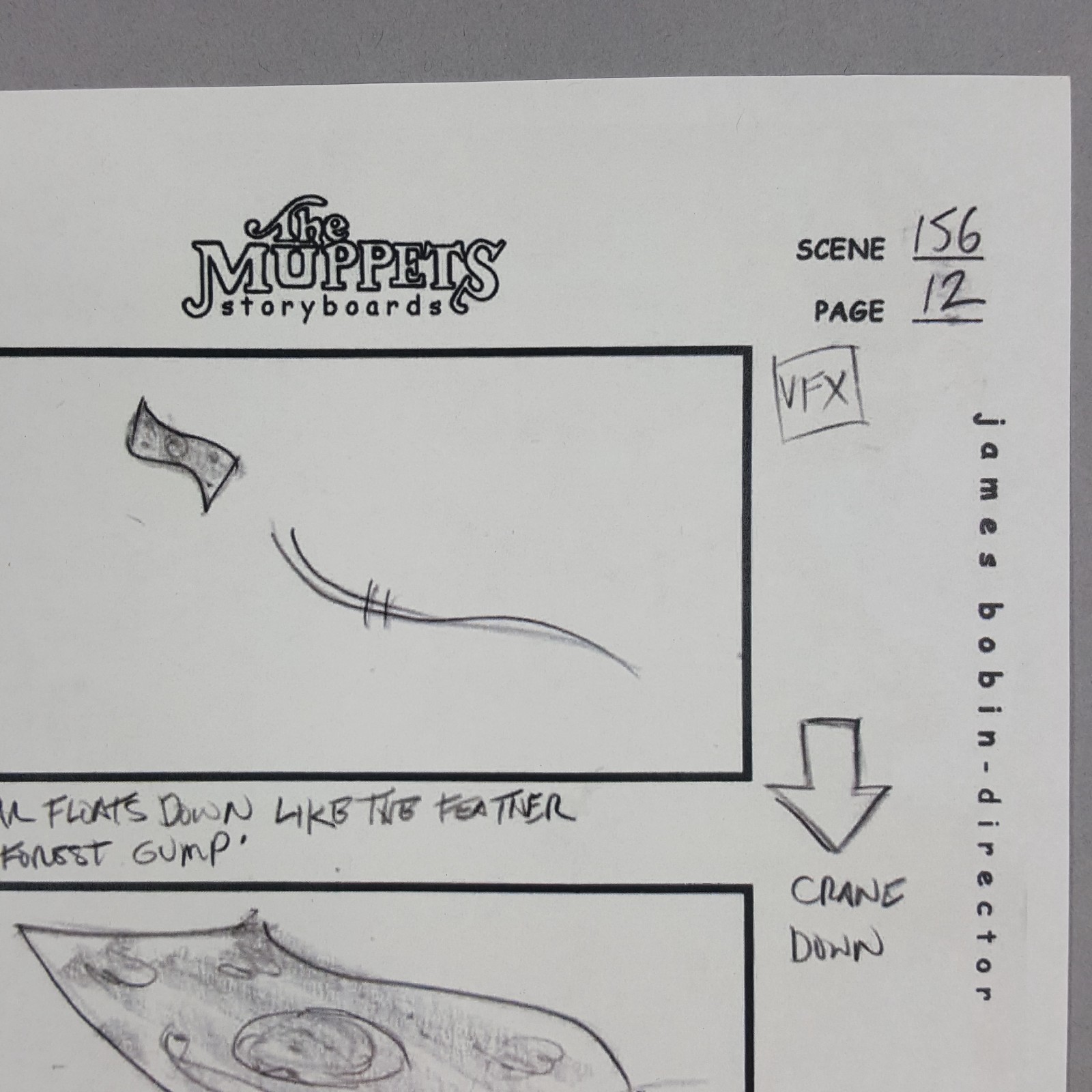 Image 4 of The Muppets (2011) - Production Used Storyboard, Statler's Dollar Floats Down
