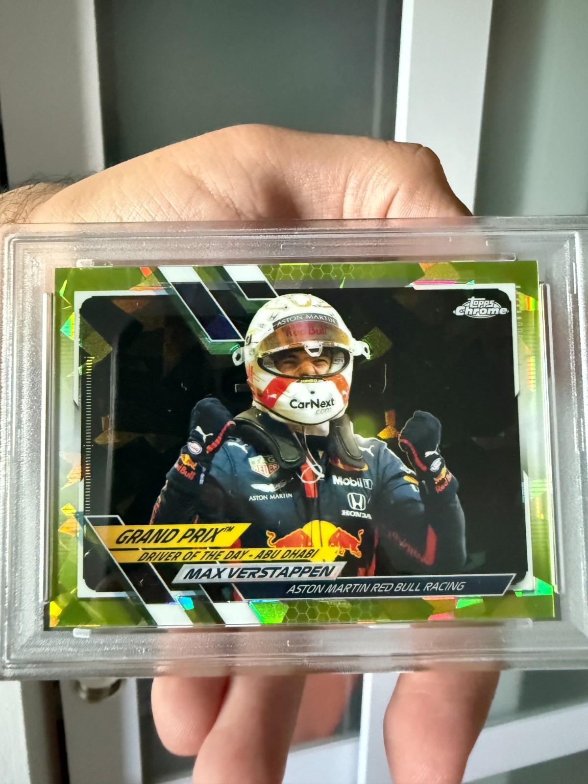 2021 Topps Chrome F1 Sapphire Max Verstappen #155 Chartreuse /199 PSA 10 view 2