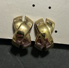CHRISTIAN DIOR Gold Tone Kiss Cross EARRING Clip On VINTAGE  CLASSIC Design