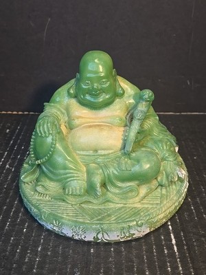 Jade Buddha Pre-owned 3.13½lbs Handmade Jade Statue Religion Buddhism 4''X6''