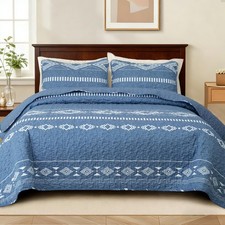King Size Quilt Set - Reversible Blue Quilt King Size with 2 Pillow Shams, Li...