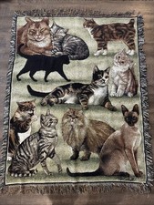 Vintage Cats Cat Woven Fringed Tapestry Throw...