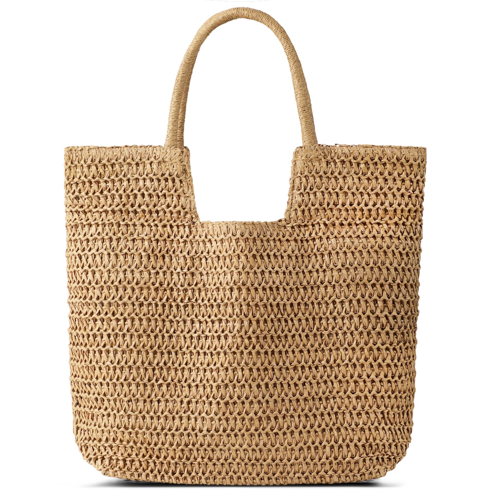 Straw Beach Bags for Women - Summer Woven Tote Bag 15.5x12.5x4 inches, Khaki