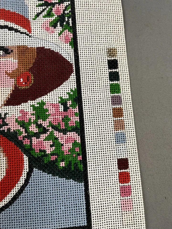 Lee Handpainted Needlepoint Canvas Vogue Woman In Hat Floral - Image 4 of 4