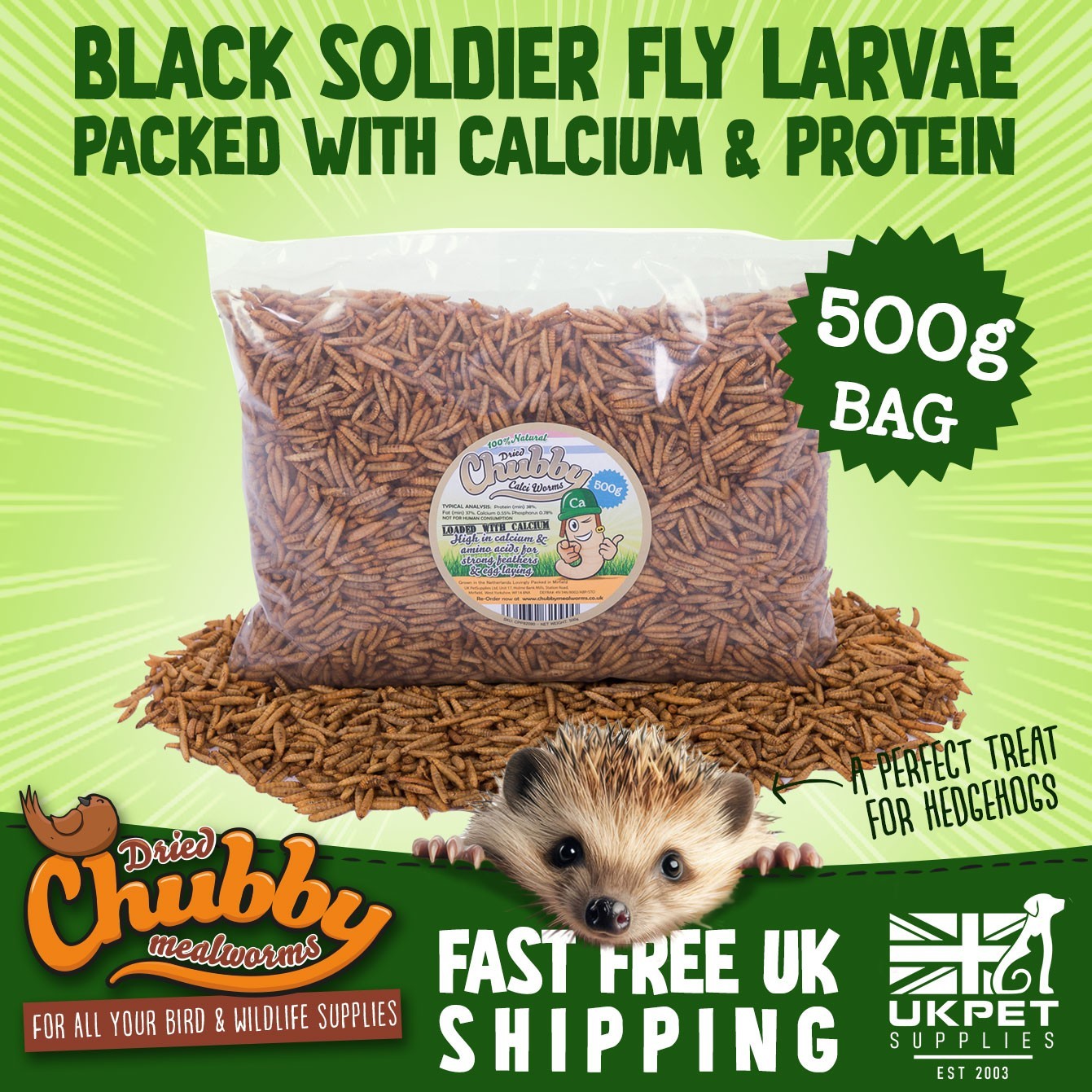 500g Chubby Dried Black Soldier Fly Larvae Hedgehog Wild Birds Fish Reptile Food