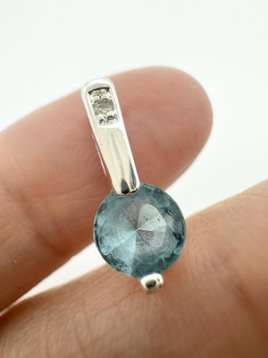 925 Sterling Silver Blue Stone Genuine Diamond Pendant