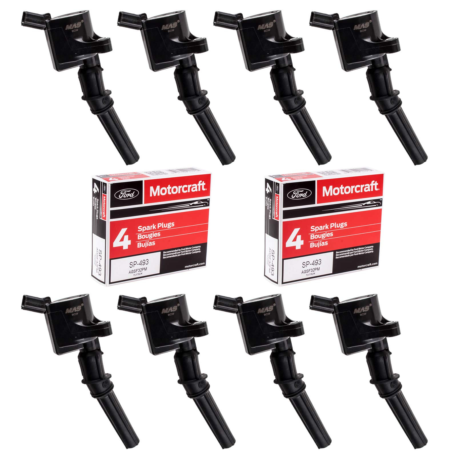 Ford Lincoln Ignition Coils DG508 & Motorcraft SP493 Spark Plugs Combo