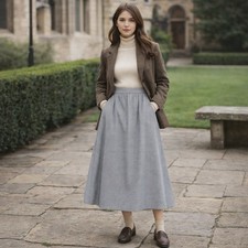 Vintage Plaid A-line Midi Skirt Tweed 60s 70s Retro Academia Preppy Pockets