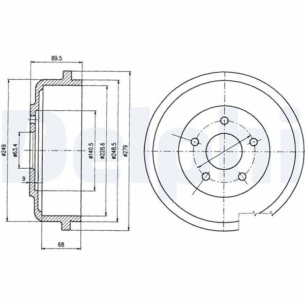 Bremstrommel Hinten FüR Ford Tourneo Connect Transit P65 1.8 02-13 AT161126AA-image