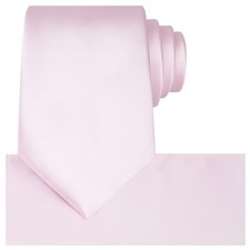 Satin Tie Set Solid Ties Mens Necktie  Pocket Square Petal Pink