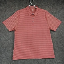 Cutter & Buck Polo Shirt Mens XL Red Yellow Striped Golf Performance Stretch
