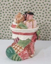 FITZ AND FLOYD COOKIE JAR STOCKING with TOYS HAND PAINTED 1992