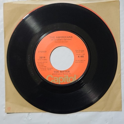Tex Ritter ~ He Who Is Without Sin/ The Americans ~ Capitol 45 RPM Record - Picture 3 of 4