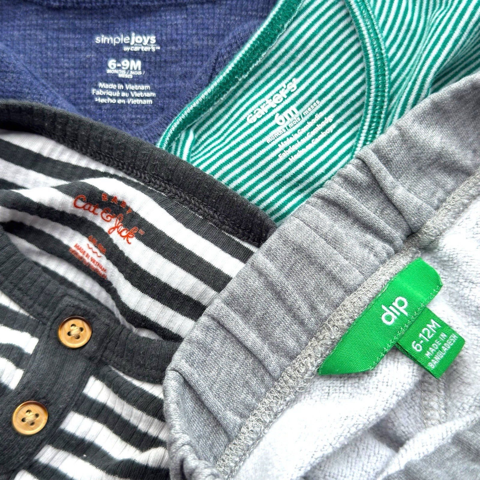 4 Piece Baby Boy Outfit 6-12M 3 Bodysuits Joggers Short & Long Sleeve Grey Blue image 5
