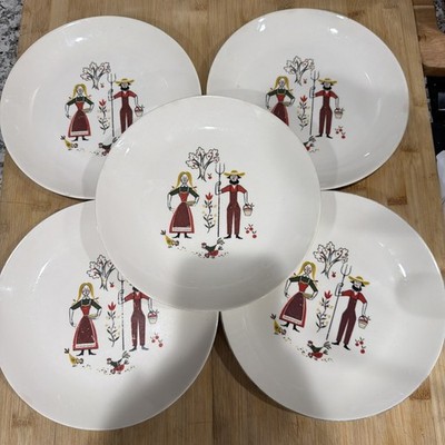 VTG Set Lot Of 5 Homer Laughlin Rhythm American Provincial 9.25  Dinner Plates *
