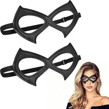2PCS Cat Woman Mask,Leather Black Cat Eye Mask,for Women Halloween Cosplay