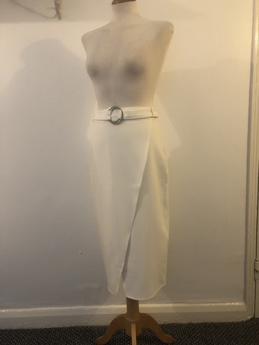 Asos White Asymmetric Wrap Pencil Skirt With Metal D Ring / Size 10 BNWT Rrp £35 - 第 2/12 張圖片