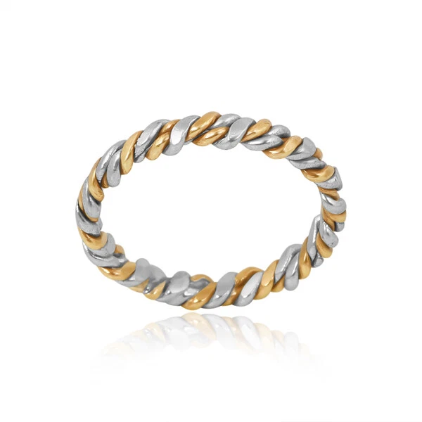 Двухцветное витое кольцо из золотой и серебряной проволоки, кольцо унисекс - Изображение 3 из 4