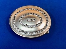 Rhinestone Swirl Pattern On Silver Tone Oval Vintage Belt Buckle