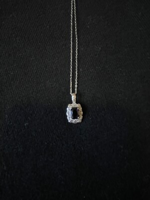 Sterling Silver Saphire & Diamond Accent Necklace 18 inches. September 