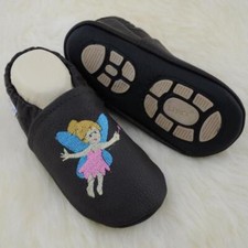 Liya's Slippers Leather Slippers with Partial Rubber Sole - 651 Fairy in Brown