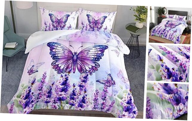 Purple Butterfly Comforter Set Size for Girls, Queen Color Butterfly26