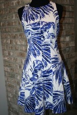 Lulus Womens Blue Floral Sleeveless Fit & Flare Dress SZ S