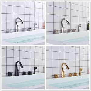 Widespread 5pcs Roman Tub Faucet Deck Mount Waterfall Bathtub Tap