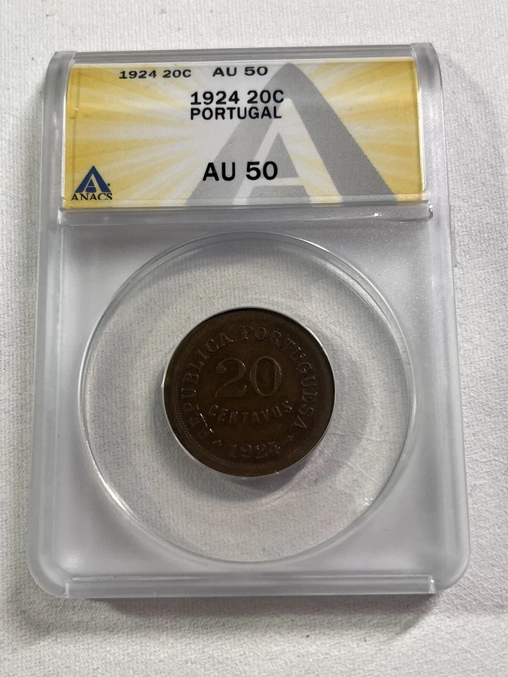 1924 Portugal 10 Centavos Graded AU 50 by ANACS - Image 2 of 4