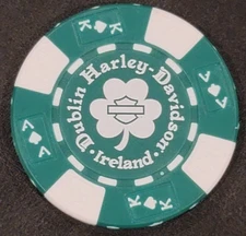 DUBLIN HD~ (IRELAND) Green/White AKQJ ~ INTER'NL HARLEY DAVIDSON POKER CHIP
