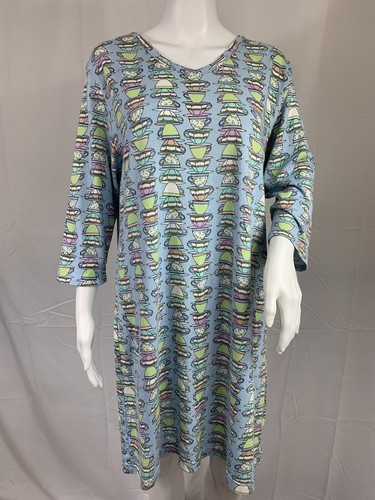 ADONNA Nachthemd Gr. L Midi hellblau bunt Teetassen 3/4 Arm BAUMWOLLE - Bild 10 von 12