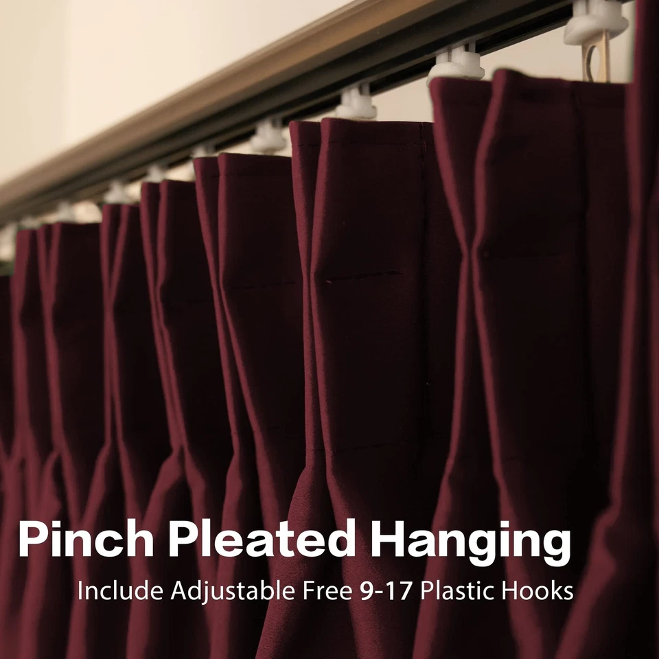 Cortinas plisadas de pellizco extra anchas que bloquean la luz cortina oscurecedora con Ti... Foto 3 de 4