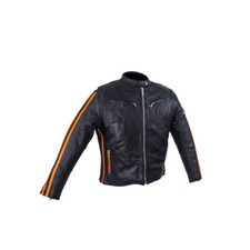 Women's Motorcycle Racer Soft Leather Jacket With Double Harley Orange Stripes