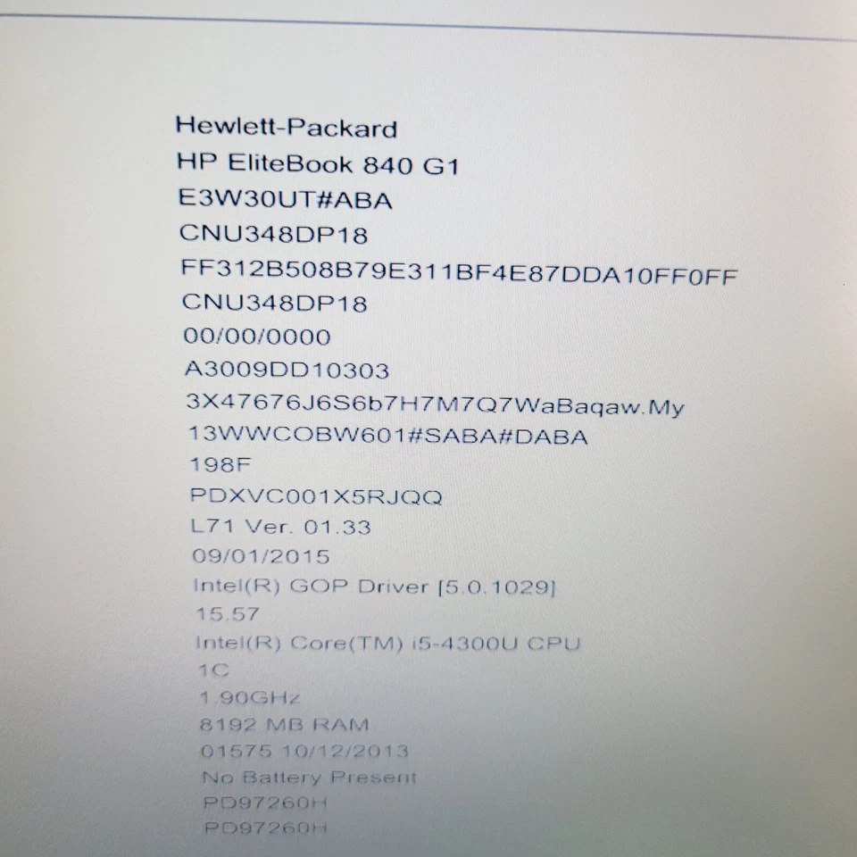 HP EliteBook 840 G1 Core i5-4300U 1.9GHz 8GB RAM 180GB SSD 14" ***Boot to Bios - Image 3 of 4