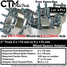 4x 2" 8x170 Wheel Spacer Adapter Fit 99-05 Excursion 99-02 F250 SuperDuty 14x2