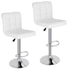 Set of 2 Adjustable Bar Stools Swivel Counter Height Dining Chairs w/ Back White