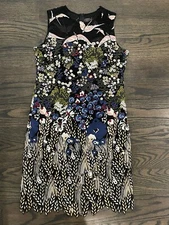 Valentino Runway Embroidered Bird Feather Cocktail Dress IT 40 / US 4
