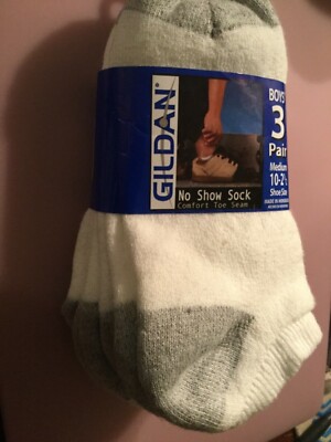 Gildan  Boys Socks  3 pairs Shoe 10 - 21/2 Size M No Show 